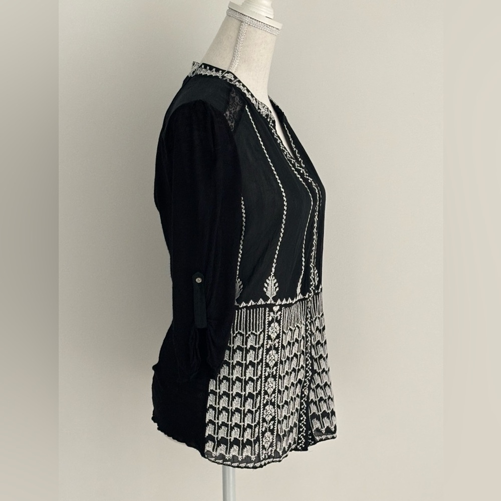 Anthropologie Black and White Embroidered Blouse - Picture 3 of 9